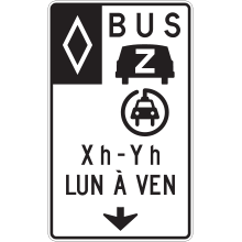 Voie réservée aux bus, covoiturage et véhicule électrique avec heures, jours et