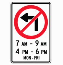 NO LEFT TURN - TIMES AND DAYS