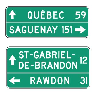 Direction de municipalités, 2 destinations et distances
