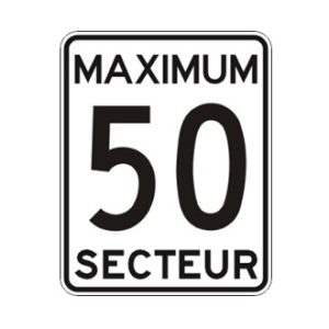 Limite de vitesse: maximum 50 dans un secteur
