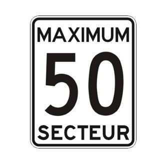 Limite de vitesse: maximum 50 dans un secteur