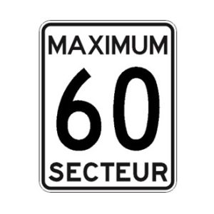 Limite de vitesse: maximum 60 dans un secteur