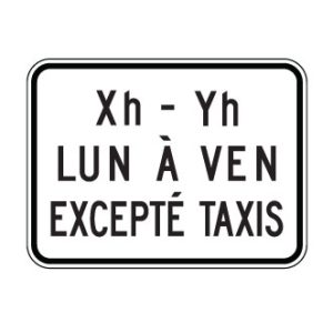 Panonceau heures et jours, excepté taxis
