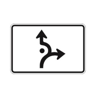 Flèche de direction à droite ou tout droit (carrefour giratoire)